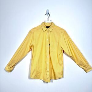 Faconnable Women’s Size 10 Yellow White Striped Button Up Cotton Shirt